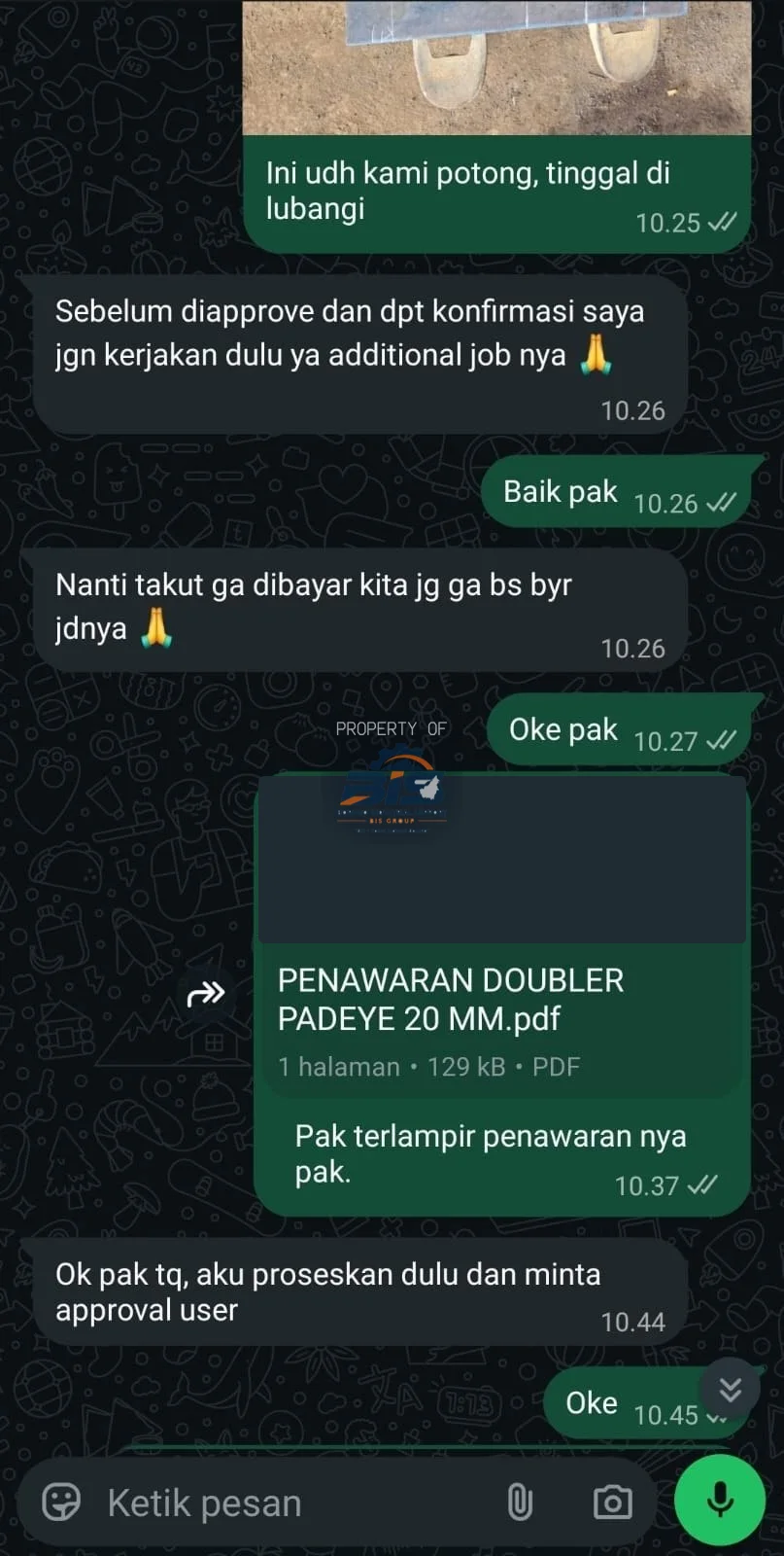 Penawaran & approval — tangkapan layar transaksi, identitas disamarkan