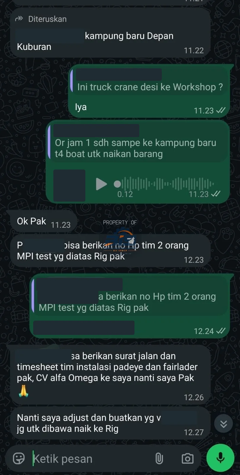 Koordinasi di lapangan — tangkapan layar transaksi, identitas disamarkan