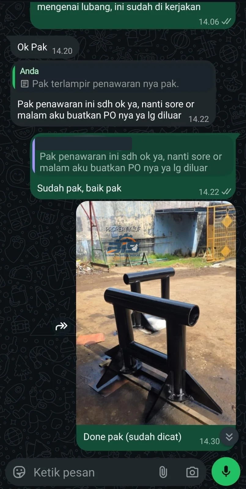 Hasil fabrikasi — tangkapan layar transaksi, identitas disamarkan